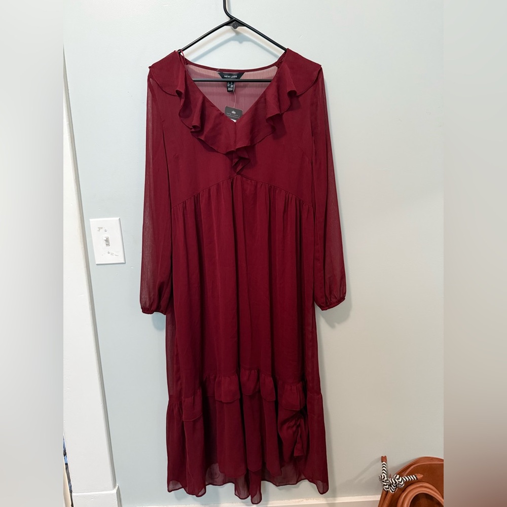 New Look Red Ruffled Tiered Long Sleeve Dress